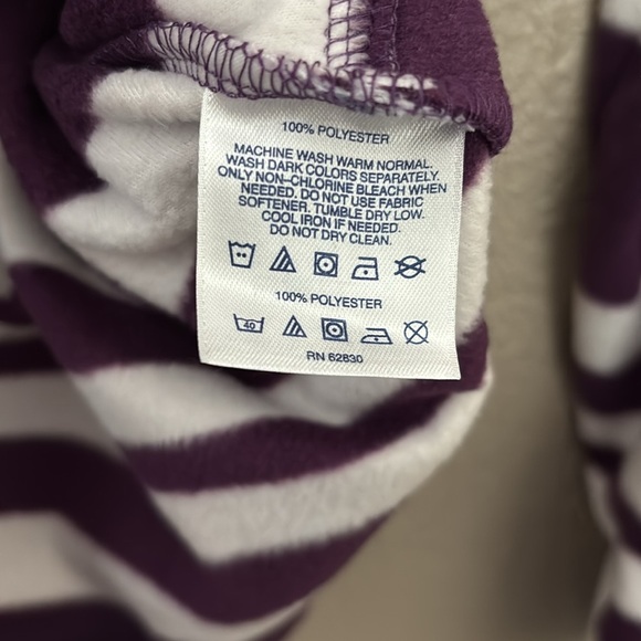 Women’s Lands End Striped Pullover Fleece, Large, Purple/White - Picture 5 of 6